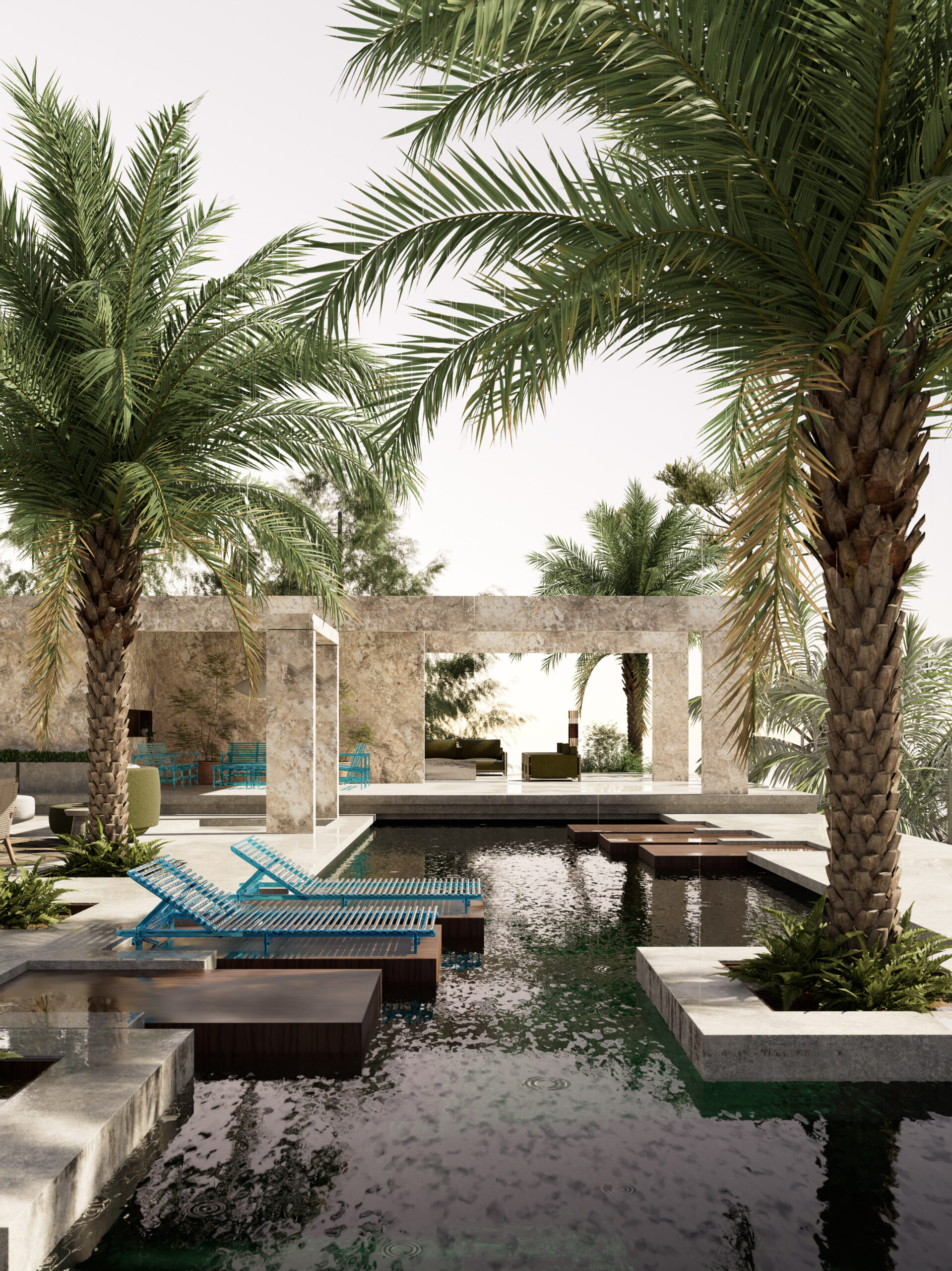 Seating area with pool court